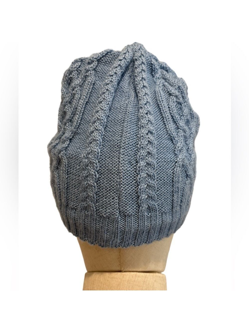2 THE NORTH FACE WOOL BLEND LIGHT BLUE CABLE KNIT WINTER HATS SOFT WARM BEANIE - Picture 3 of 7